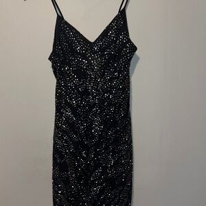 AMAZING Vintage Hearts Women's Sheer Black Glitter Formal Dress size Medium 7/8